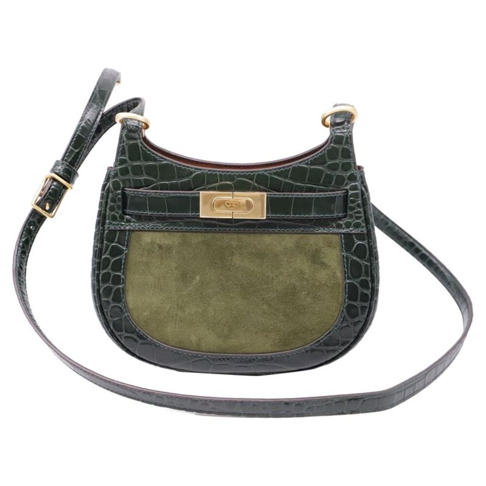 Tory Burch Small Lee Radziwill Croc-Effect Crossbody Bag in Olive Leather